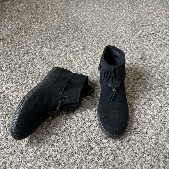 Ugg Boots Womens Size 10 Kennadi Black Suede Wool Fringe Side Zip Bootie New - Picture 2 of 7